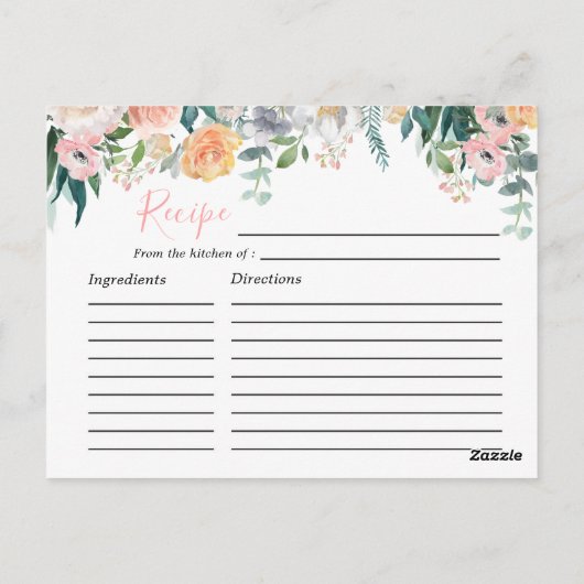 Romantische Tuin Bloemen Vrijgezellenfeest Recept  Briefkaart (Achterkant)