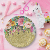 Romantische tuin Bloemen Waterverf Gouden Sparkle Papieren Bordje (Feest)