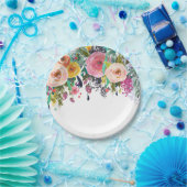 Romantische Tuin Bloemen Waterverf Papieren Bordje (Feest)