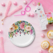 Romantische Tuin Bloemen Waterverf Papieren Bordje (Feest)