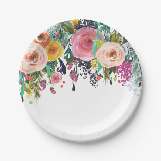 Romantische Tuin Bloemen Waterverf Papieren Bordje (Voorkant)