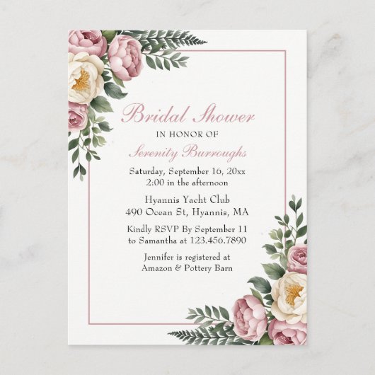 Romantische tuin Bloemenpioen & Roos Vrijgezellenf Uitnodiging Briefkaart (Voorkant)