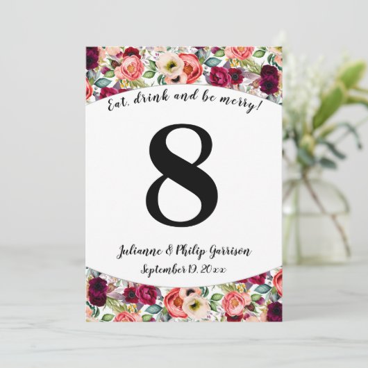 Romantische Tuin Bloemige Tafelnummerkaart voor ee Kaart (Staand voorkant)
