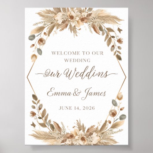 Romantische Tuin Boho Trouwposter Roos Lavendel Poster (Voorkant)