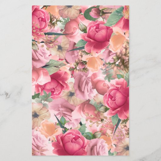 Romantische tuin Bright Floral Roos Wedding Menu (Achterkant)