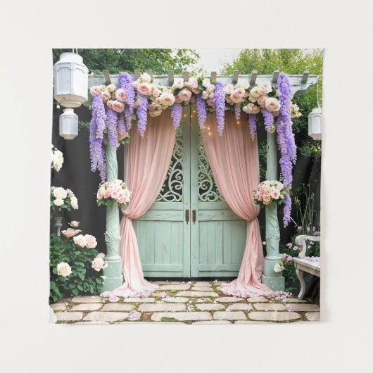 Romantische tuin bruiloft achtergrond wandkleed (Voorkant)
