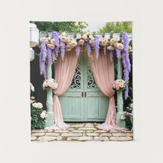 Romantische tuin bruiloft achtergrond wandkleed (Voorkant)