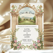 Romantische tuin Chateau Bloemenboog Save the Date Kaart