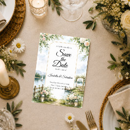 Romantische Tuin Elegantie Trouwdag aan het Meer Save The Date