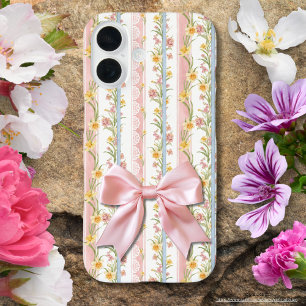 Romantische tuin Geel en roze bloemenwitte kant iPhone 16 Hoesje