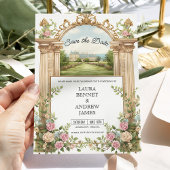 Romantische Tuin Kasteel Bloemenboog Save the Date Kaart