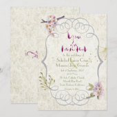 Romantische tuin Magenta Fancy bruiloft uitnodigin Kaart (Voorkant / Achterkant)