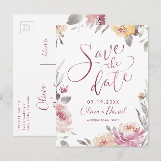 Romantische tuin moderne kalligrafie bespaart datu briefkaart (Voorkant / Achterkant)