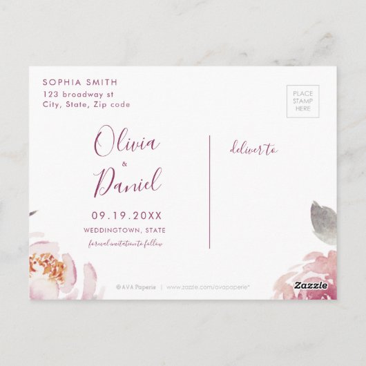 Romantische tuin moderne kalligrafie bespaart datu briefkaart (Achterkant)