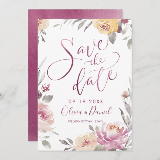 Romantische tuin moderne kalligrafie bespaart datu save the date (Voorkant / Achterkant)