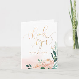 Romantische tuin perzik bloem calligrafie dank je bedankkaart