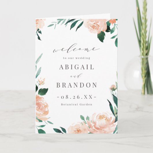 Romantische tuin perzik bloemenbruiloft Programma (Voorkant)