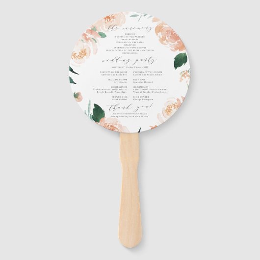 Romantische tuin perzik bloemenbruiloft programma handwaaier (Achterkant)