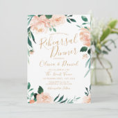 Romantische tuin perzik bloemenrepetitie diner kaart (Staand voorkant)
