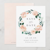 Romantische tuin perzik bloemige bruiloft save the date (Voorkant / Achterkant)
