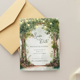 Romantische Tuin Slingerlichtjes Save the Date Aankondiging