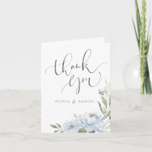 Romantische tuin stoffig blauwe bloemencalligrafie bedankkaart