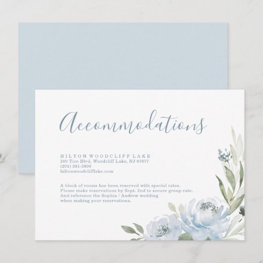 Romantische tuin stoffige blauwe bloemen accommoda informatiekaartje (Voorkant / Achterkant)