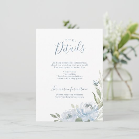 Romantische tuin stoffige blauwe bloemen bruiloft  kaart (Staand voorkant)