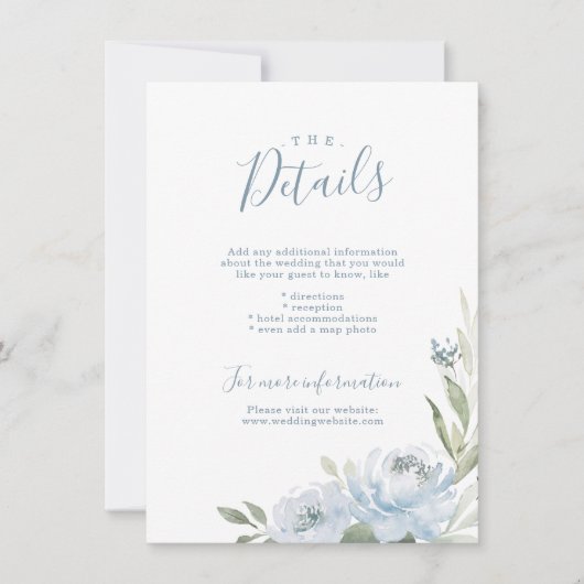 Romantische tuin stoffige blauwe bloemen bruiloft  kaart (Voorkant)