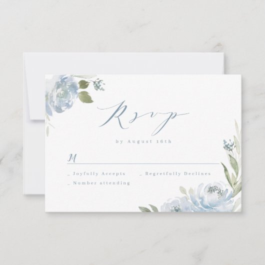 Romantische tuin stoffige blauwe bloemen bruiloft  RSVP kaartje (Voorkant)