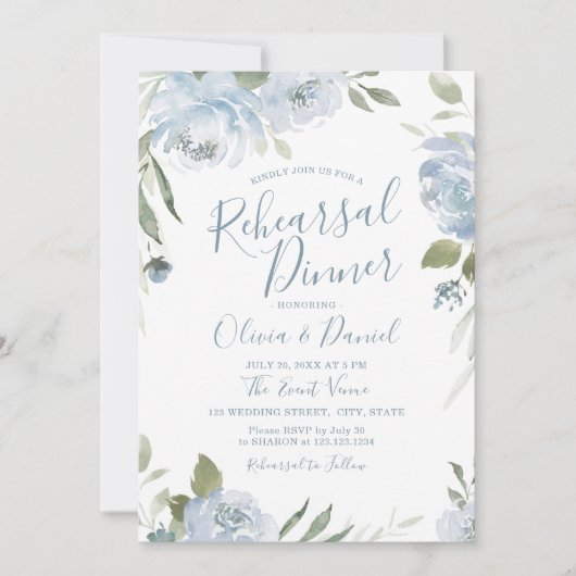 Romantische tuin stoffige blauwe bloemenrepetitie  kaart (Voorkant)