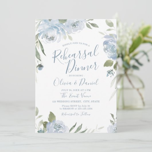 Romantische tuin stoffige blauwe bloemenrepetitie  kaart (Staand voorkant)