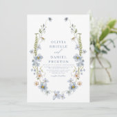 Romantische tuin stoffige blauwe vintage bruiloft kaart (Staand voorkant)