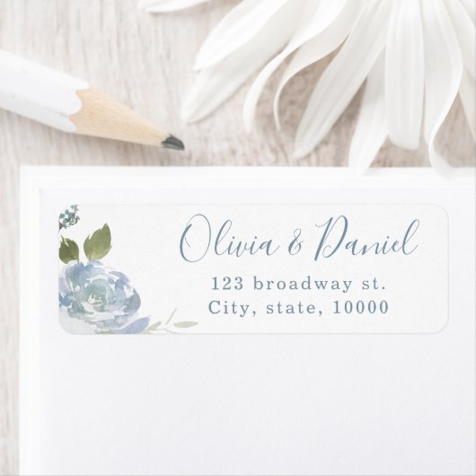Romantische tuin stoffige blauwe waterverf bloem etiket (Insitu)