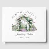 Romantische Tuin Trouwen Bloemenboog Fontein Gastenboek (Voorkant)
