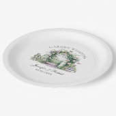 Romantische Tuin Trouwen Bloemenboog Fontein Papieren Bordje (Gekanteld)