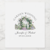 Romantische Tuin Trouwen Bloemenboog Fontein Wijn Etiket (Enkel label)