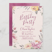 Romantische tuin waterverf bloemenverjaardagsfeest kaart (Voorkant / Achterkant)