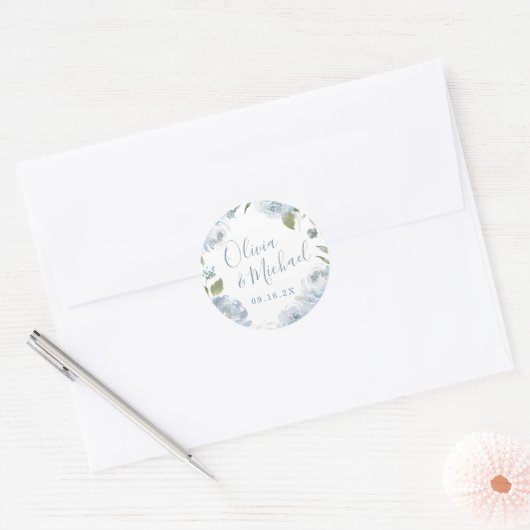 Romantische tuinbaardblauw ronde sticker (Envelop)