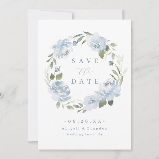 Romantische tuinbaardblauw save the date (Voorkant)