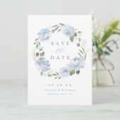 Romantische tuinbaardblauw save the date (Staand voorkant)
