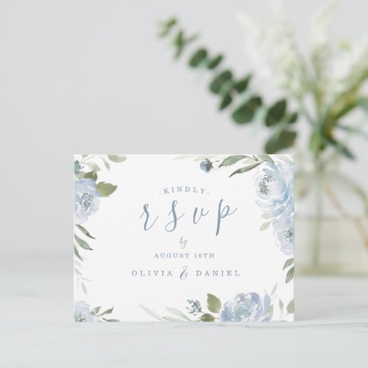 Romantische tuinboer met blauwe bloem RSVP Briefkaart (Staand voorkant)