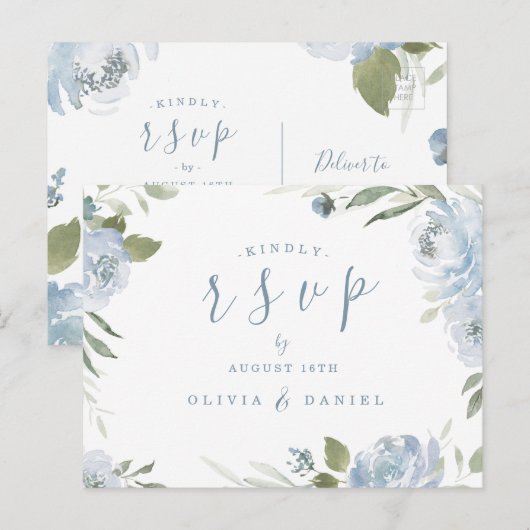 Romantische tuinboer met blauwe bloem RSVP Briefkaart (Voorkant / Achterkant)