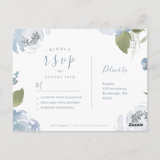 Romantische tuinboer met blauwe bloem RSVP Briefkaart (Achterkant)