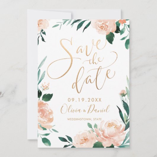 Romantische tuinflorale kalligrafie bespaart de da save the date (Voorkant)