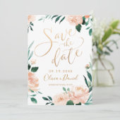 Romantische tuinflorale kalligrafie bespaart de da save the date (Staand voorkant)