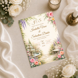 Romantische Tuinfontein Elegantie Bruiloft Kaart