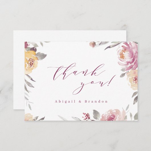 Romantische tuinmauve bloembruiloft bedankkaart (Voorkant / Achterkant)