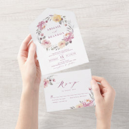 Romantische tuinmauve florale bruiloft all in one uitnodiging
