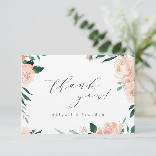 Romantische tuinperziken bedankkaart (Staand voorkant)